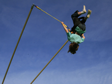 High jumping fun with our new bungee bounce/rock wall combo unit